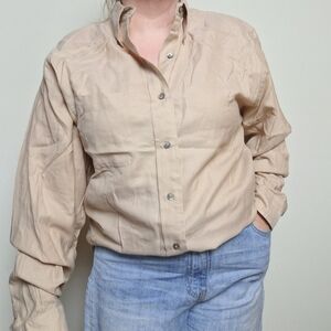 Brooks Neutral Tan Beige Cotton Long Sleeve Button Down Shirt Size Medium